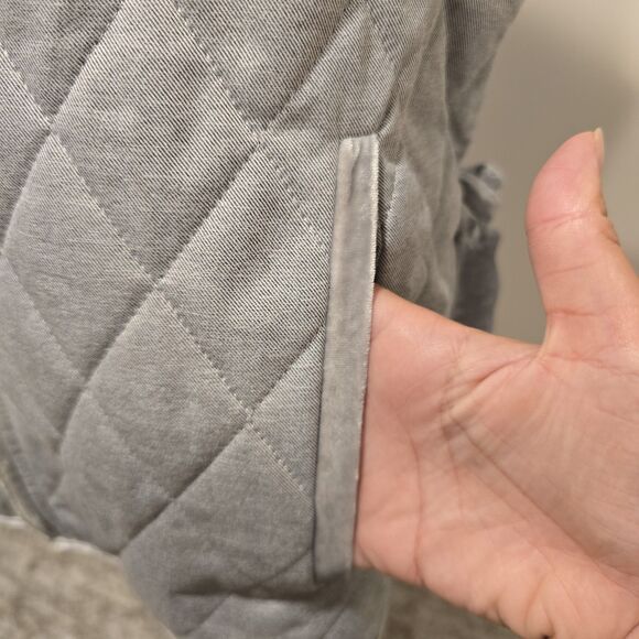 Banana Republic Vest Quilted Velvet Trim Large Womens Gray Outerwear Fall Preppy - Picture 2 of 11